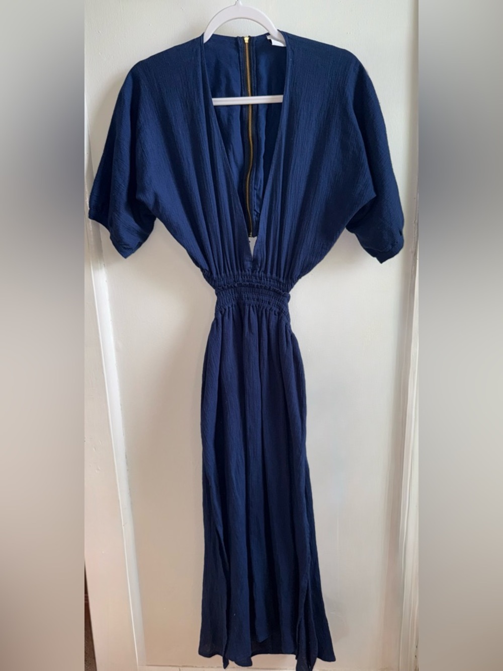 Rue Stiic Zion Maxi Dress in Navy Linen Blend - Open Back - Picture 2 of 16